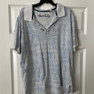 Robert Graham Blue and White Polo Shirt with Distinctive Pattern